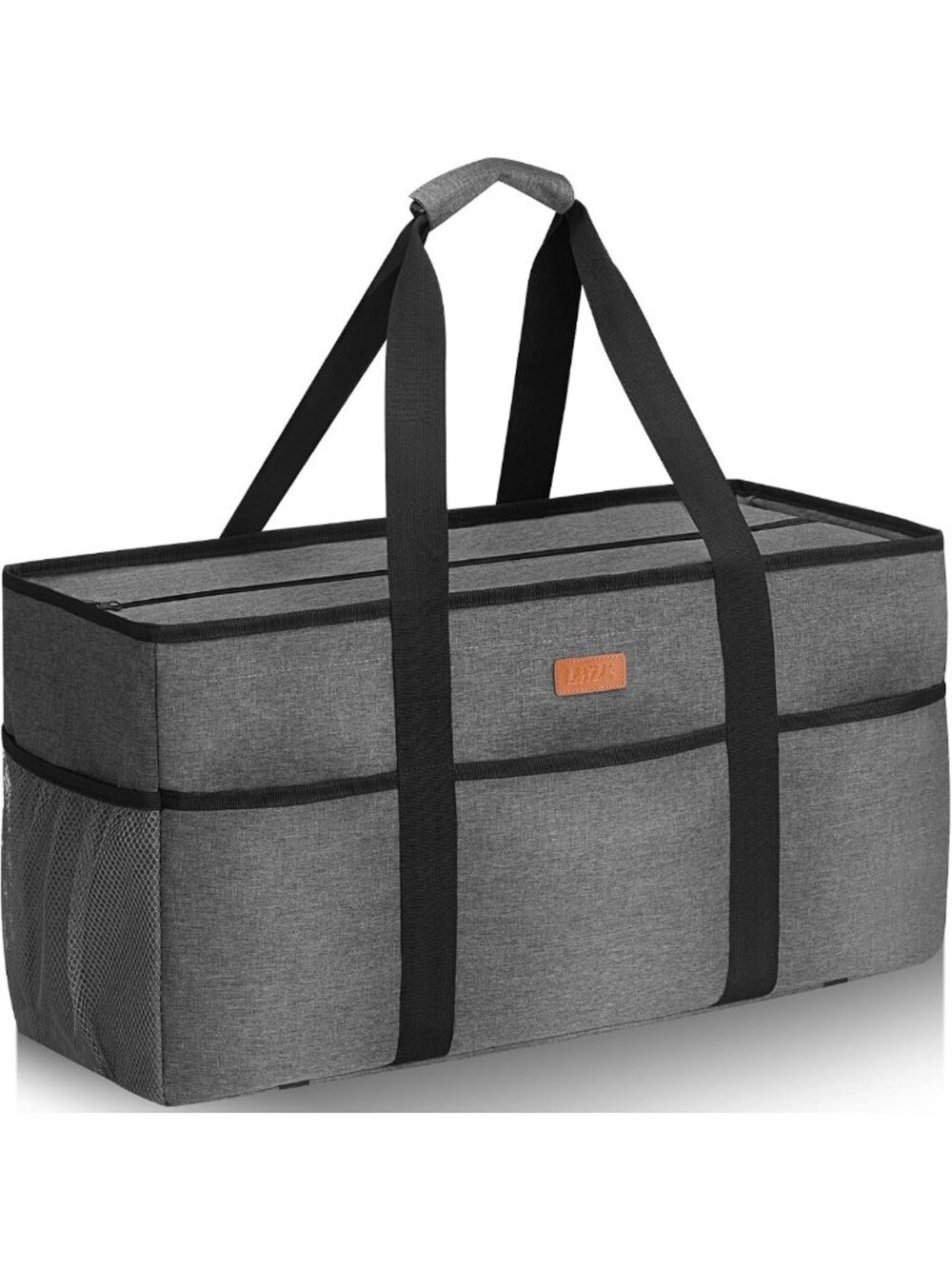 Extra Large Utility Tote Bag with Lid, Metal Frame, Foldable Grocery & Beach Bag